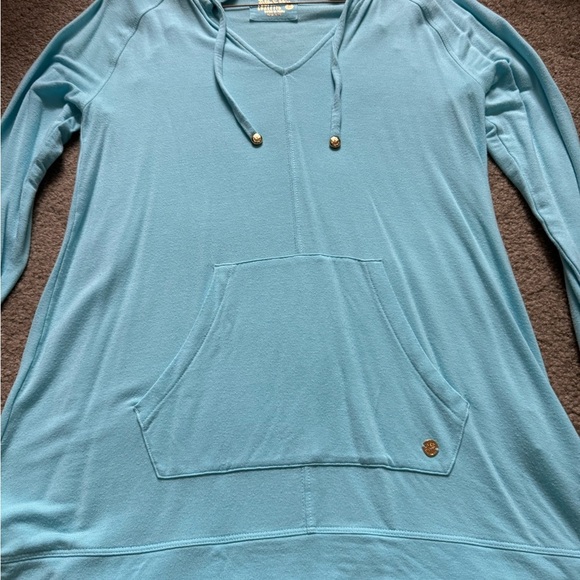 Lilly Pulitzer Cassi Teal Blue pull over top tunic w/ kanga pocket on front - Picture 3 of 8